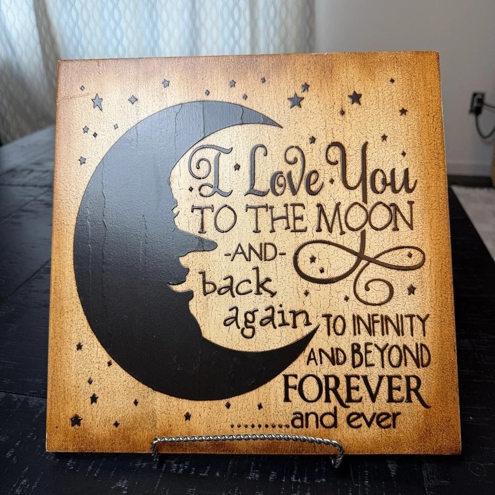 Celestial Moon Sign I Love You To The Moon Star Wood Wall Art Decor 12X12 whimsy